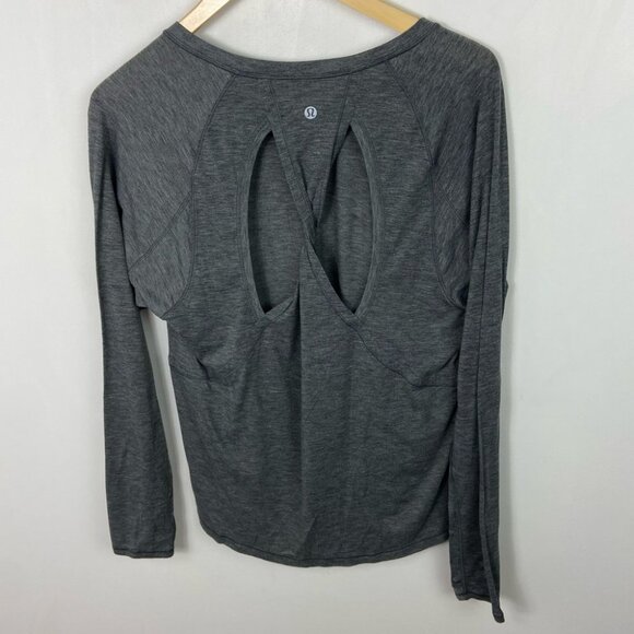Lululemon Stop Drop Squat Long Sleeve Tee Grey Size 4 Twist Open Back Top Run - Picture 8 of 10